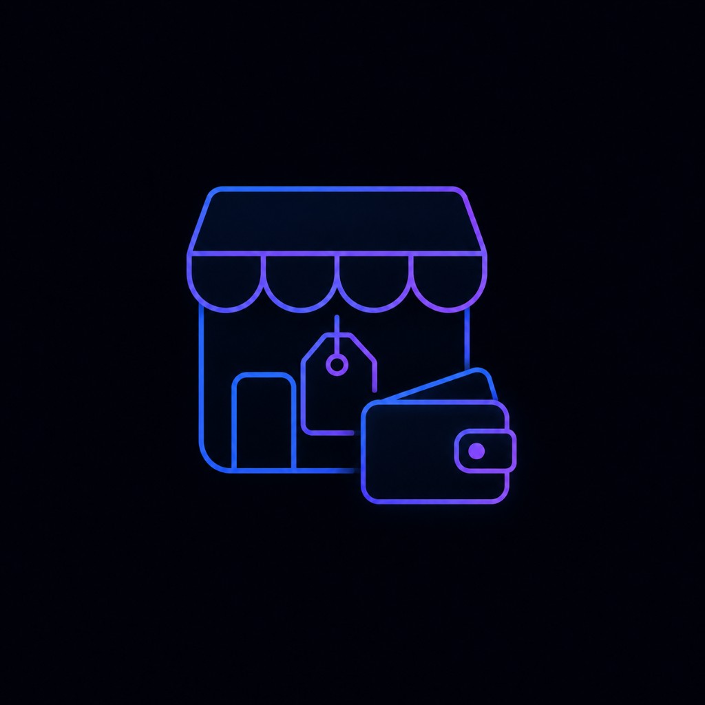 Merchant storefront and wallet illustration